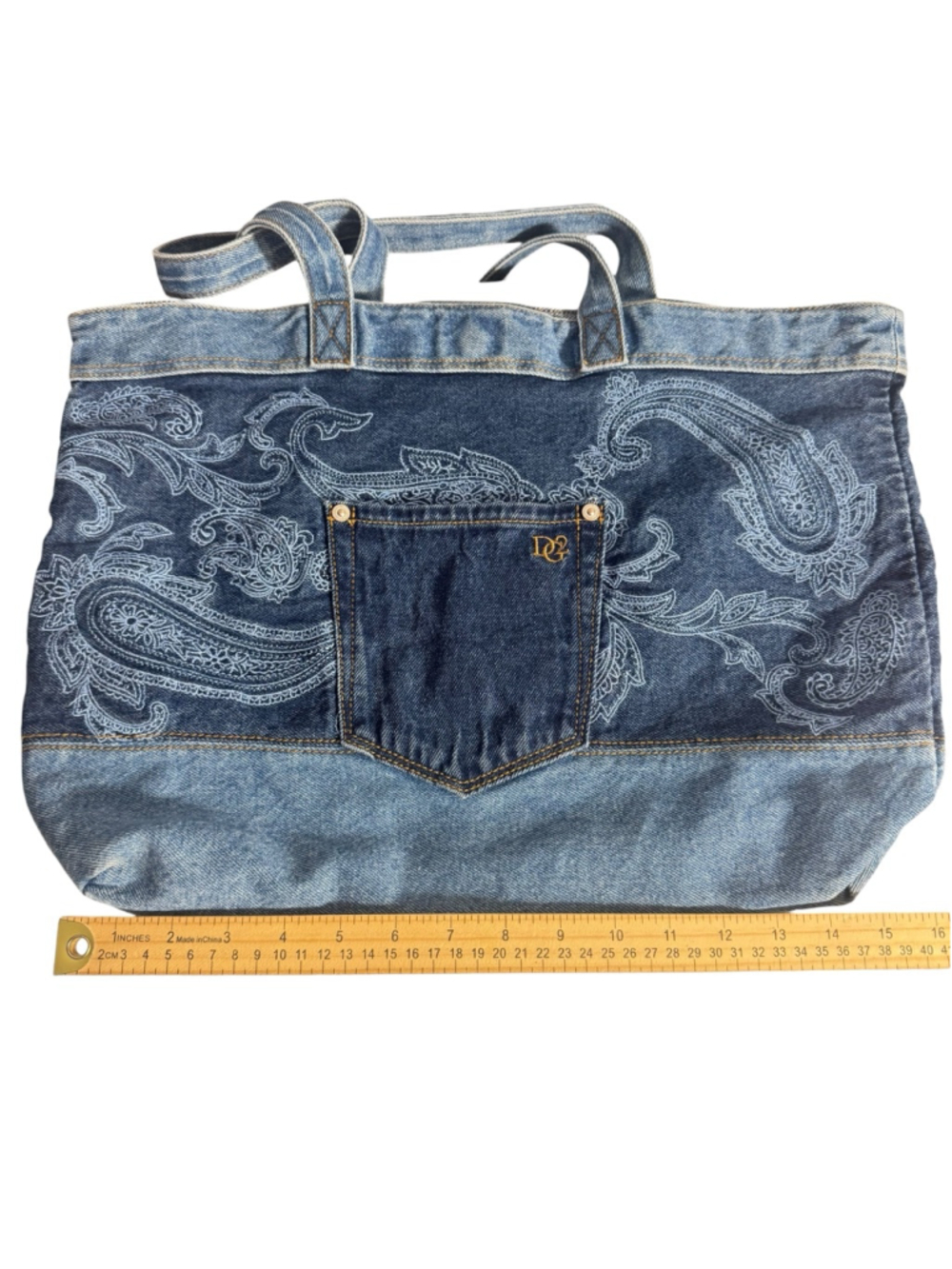 DG2 by Diane Gilman 30th Anniversary Denim Jean Tote Bag Purse Paisley Pocket - Picture 6 of 9